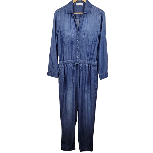 Sundance Catalog Cloth & Stone Vida Jumpsuit Size S Tencel Chambray Button Front - Picture 5 of 13